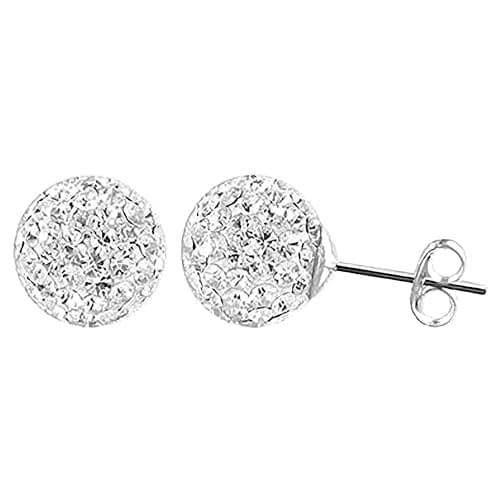 Image of 4MM Sparkly WHITE Disco Ball Style Sterling Silver Stud Earrings/Ear Studs - 925 Sterling Silver Austrian Crystal Earrings