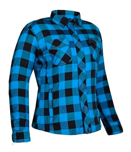 Image of GREAT BIKERS GEAR - Women Motorcycle Flannel Checkered Motorbike Shirt Reinforced with Protective Aramid Lining Fabric with Free Ce Protectors Blue-Black