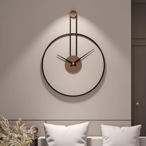 Image of TickTime Large Decorative Wall Clock for Living Room,Metal & Walnut Dial Home Decor Silent Non Ticking Lightweight Clocks for Bedroom, Study, Office Decorations, 28.7''×21.6'',Black