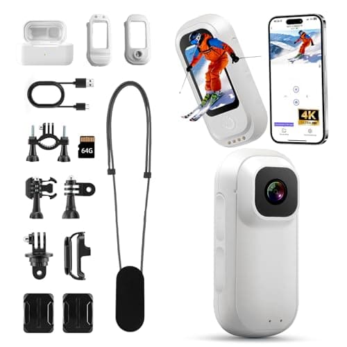 Image of Delousiber 4K POV Camera,Mini Body Cam with 180° Rotating Screen, 30m Waterproof Underwater Camera, Hands-Free Magnetic Action Camera for Cycling Motorcycle Helmet, 64GB Included