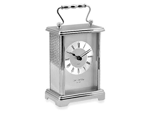 Image of Widdop William Silver Finish White Dial Black Roman Numerals Carriage Clock