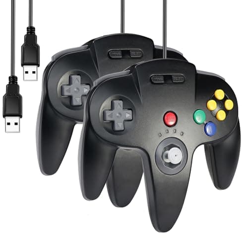 Image of miadore 2 Pack Classic N64 USB Controller,Plu g& Play,Retro Wired USB Gamepad Joystick Controller For Windows PC,MAC,Linux,Raspberry Pi 3 (Black)