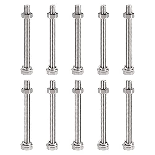 Image of sourcing map M6 x 70mm Hex Head Screws Bolts, Nuts, Flat & Lock Washers Kits, 304 Stainless Steel Fully Thread Hexagon Bolts 10 Sets