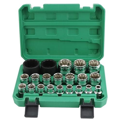 Image of QWORK 21pc 1/2" Cr-V Spline Socket Set, 8-36mm 12 Point Socket Set