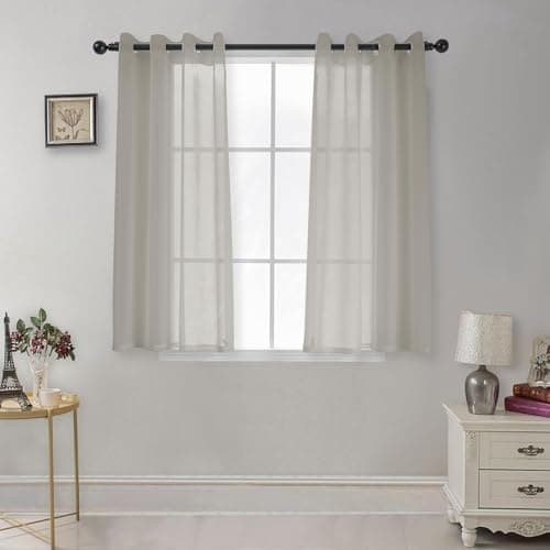 Image of CUCRAF Net Curtains for Windows,Eyelet Curtain for Living Room & Bedroom,Voile Sheer Light grey 54 drop pair, Wrinkle Resistant Solid Colour Easy to Clean and Machine WashableW 55" x L 54" (2 Panels)