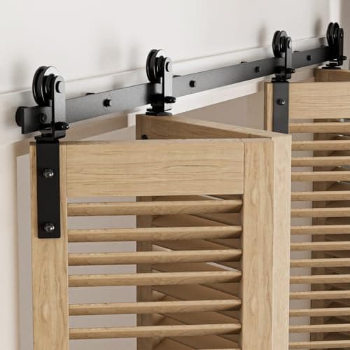 Image of 295 cm / 9.6 ft Bifold Sliding Door Fitting Sliding Door System Complete Set Running Rail Wheels Set Black for 4 Wooden Doors 72 cm (Door Not Included)