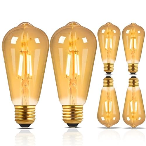 Image of 6 Pack Dimmable ST64 Vintage Edison Light Bulbs, 4W Equivalent to 40W, Warm White 2200K, E27 Screw-In LED Filament Bulbs, Suitable for Cafes, Bookstores, Bedrooms, Chandeliers, And Indoor Decoration