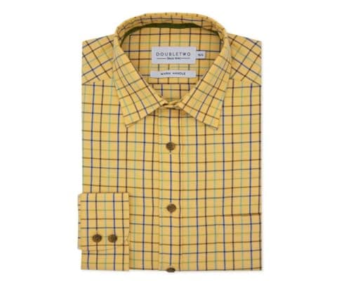Image of Double TWO Men's Tattersall Check Classic Shirts Outdoor Country Style Long Sleeve Shirt - Colour Mustard, Neck 15" Inches
