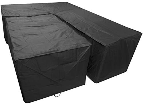 Image of Woodside Black L Shape Outdoor Dining Patio Set Cover Medium Right Side Long