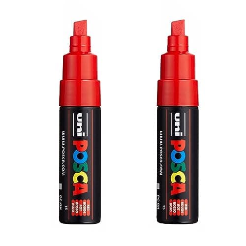 Image of Posca PC-8K Paint Marker Art Pens - 8mm Chisel Nib - Red Ink - 2 Pack