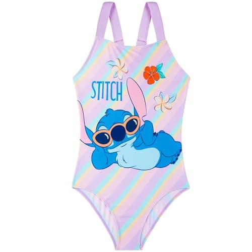 Image of Disney Stitch Girls Swimming Costume 5-14 Yrs, One Piece Swimsuit, Adjustable Strap Bathing Suit Swimwear, Swimming Accessory (7-8 Years, Multi Stitch)