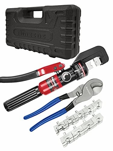 Image of AMZCNC 10 Tons 9 Dies Hydraulic Crimper, Hydraulic Crimping Tool 4-70mm², Wire Battery Cable Lug Terminal Crimper
