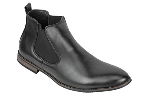 Image of Xposed New Mens Leather Italia Style Vintage Chelsea Boots Casual Dealer Shoes UK Size [UK 6.5 EU 40,Black-PU Leather]