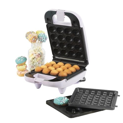 Image of Giles & Posner Mini Treat Maker - 3 In 1, Makes 16 Cake Pops, 1 Waffle & 4 Doughnuts, Removable Non-Stick Plates, Easy Clean, 650W, Compact Design, Quick 3 Minute Preheat, Non-Slip Feet, Purple