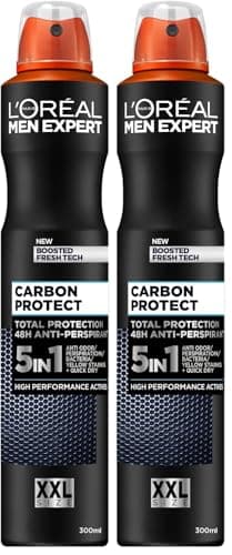 Image of L’Oréal Men Expert Carbon Protect XXL Anti-Perspirant Deodrant Spray, 48H 4-in-1 Total Protection, Anti-Odor & Anti-Bacteria with Carbon, Stay Hygience & Fresh – 350ml (Pack of 2)