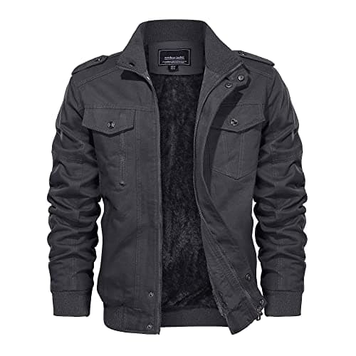 Image of EKLENTSON Mens Winter Warm Jacket Military Windproof Mountain Thicken Coat Fleece Lined with Pockets Grey