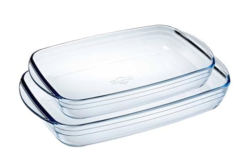Image of Ôcuisine® Rectangular Glass Baking & Roasting Dishes | Extreme Resistance | Oven Safe | Set of 2 Rectangular Glass Lasagne Dishes (35 x 22 cm, 40 x 27 cm)