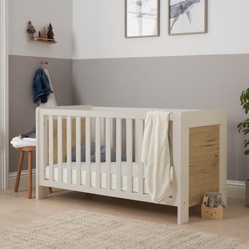 Image of Tutti Bambini Alba 3-in-1 Baby Cot Bed (0-6 years) 140x70 cm - 3 modes: Wooden Baby Crib, Toddler Bed & Day Bed, Convertible Baby Bed, Adjustable Base, (Sand/Distressed Oak)