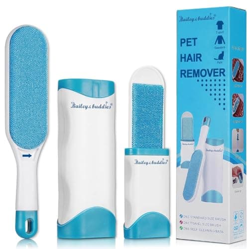 Image of Bailey & Buddies Pet Hair Remover Lint Brush with Self-Cleaning Base & Travel Kit – Reusable Double-Sided Fur Remover for Dogs & Cats – Fluff & Lint Remover for Clothes, Carpets, Sofas & Cars