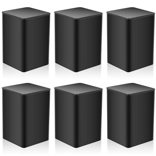 Image of 6 Pcs Black Tea Coffee Sugar Canisters Set, Tea Coffee Sugar Jars with Lids, Square Metal Storage Jars & Canisters Tins for Kitchen Teas Coffees Sugar Caddy Container Tins(3.35 x 3.35 x 5") (Black)