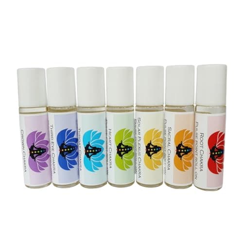 Image of Chakra Pulse Point Roller Balls, Set of 7, Blended Oils for Crown, Root, Sacral, Solar Plexus, Third Eye, Throat, Heart, 10ml Bottles