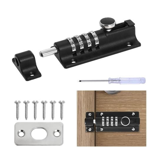 Image of Combination Locking Bolt, 120mm 4-Digit Slide Latch Lock, Heavy-Duty Zinc Alloy Burglar-Proof & Weatherproof Gate Lock with Anti-Tamper Screws for Home, Garden, Gate & Child Safety (Black)