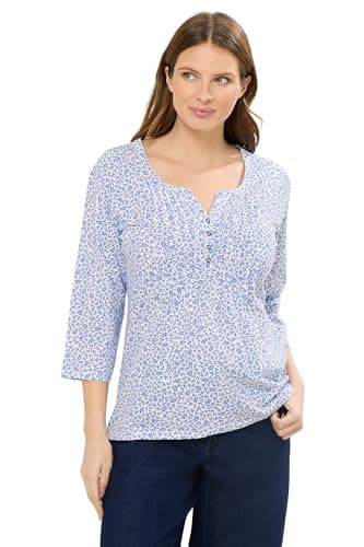 Image of M&Co Floral Cotton Henley Top - Women's Blue