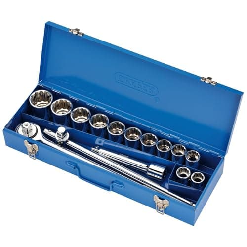 Image of Draper 16440 3/4 Inch Square Drive Metric 15 Piece Socket Set in Metal Case , Blue