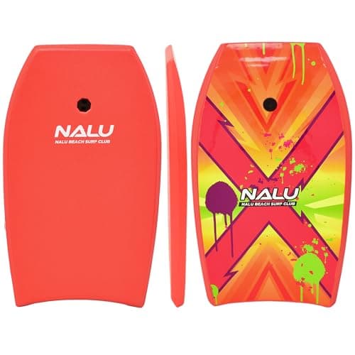 Image of Nalu Bodyboard with Leash 33"/41" Body Board with Crescent Tail and XPE Core (Red, 33")