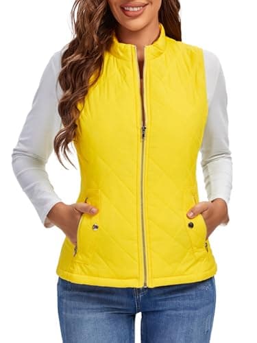 Image of fuinloth Women's Quilted Gilet, Lightweight Body Warmer Padded Outdoor Vest Sleeveless Jacket Yellow Medium