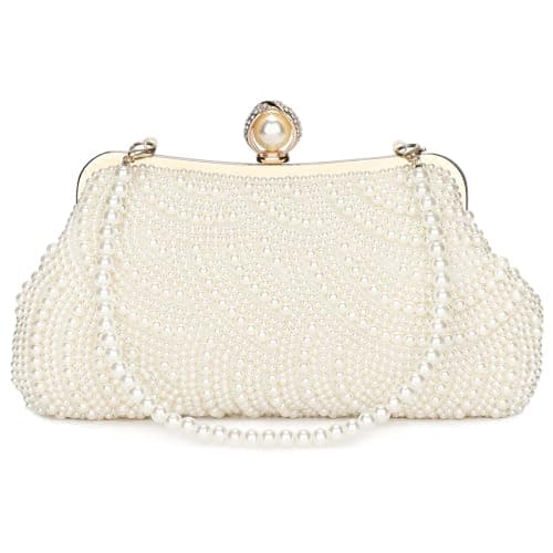 Image of BAIGIO Pearl Clutch Bag for Women Wedding Bride Clutches Purse Vintage Rhinestone Beaded Evening Bag Ladies Party Handbag (D4-Beige)