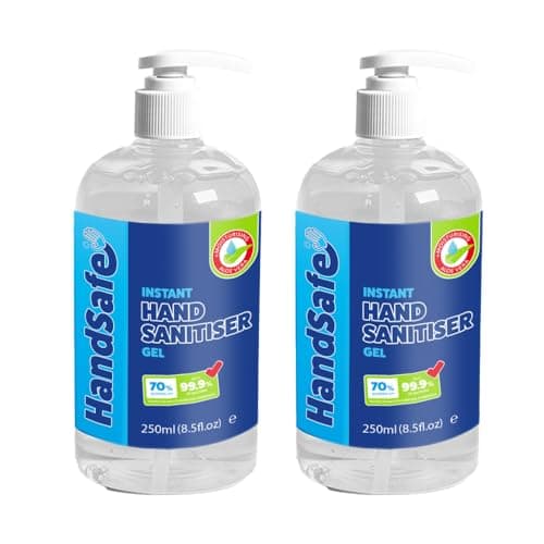 Image of Handsafe - Sanitiser Gel 500ml - Hospital Grade Hand Sanitiser, Kills 99.9%+ Bacteria & Viruses, Conveniently Supplied in 2 x250ml Pump Bottles, Alcohol Based Anti Bacterial