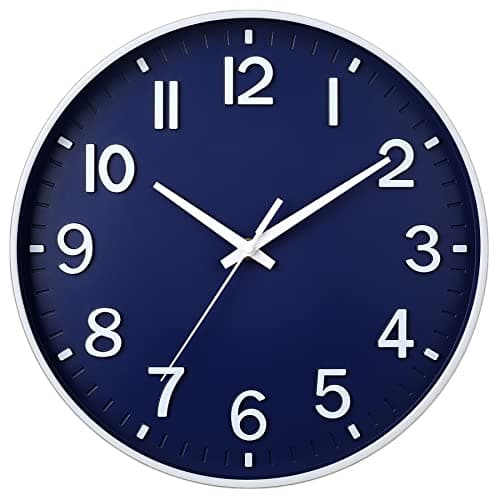 Image of HZDHCLH Wall Clock 12 Inch Silent Non Ticking Quartz Modern Decorative Clock for Office Classroom Home Living Room Bedroom(navy blue)