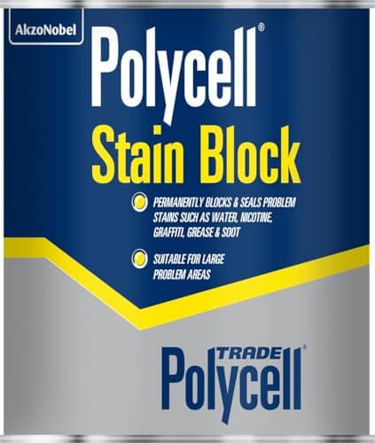 Image of POLYCELL Stain Block 1L Interior Stain Blocking Sealer, High Coverage, Flat Finish, Solvent Oil Water Base, For Wood, Metal, Concrete