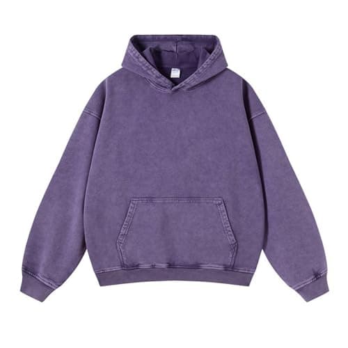 Image of Generisch 2025 Distressed Women's Hoodie Oversized Washed Pullover Casual Streetwear Comfortable Soft Fleece Lined Sweatshirt for Women Hoodie College, purple, M