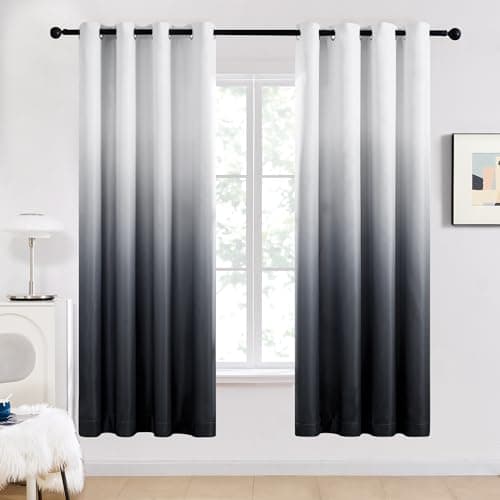 Image of Deconovo Eyelet Curtains 72 Drop Thermal Insulated Eyelet Blackout Curtains for Boys Bedroom 46 x 72 Inch Black and White 2 Panels