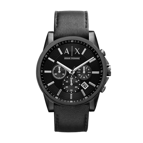 Image of ARMANI EXCHANGE Outerbanks Men's Quartz Watch with Black Dial and Black Leather Strap AX2098