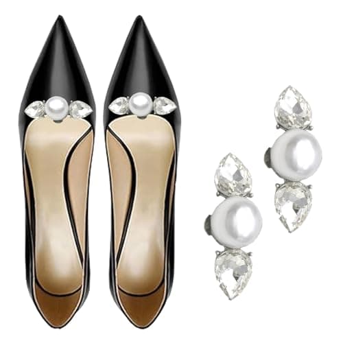 Image of NiceYnn 2pcs Decoration Removable Shoe Buckle, Charms Rhinestone Crystal Pearl Rose Flower Bowknot Shoe Clips for Women Lady Girls Bridal Wedding Party Purse Pearl Silver