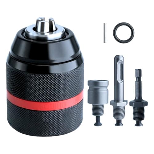 Image of 3-in-1 Keyless Drill Chuck Adapter, 1/2"-20 UNF Thread, 1.5-13mm Capacity, with 1/4" Hex, 1/2" Sq, 3/8" SDS-Plus Adapters for Impact Driver, Wrench, Rotary Hammer