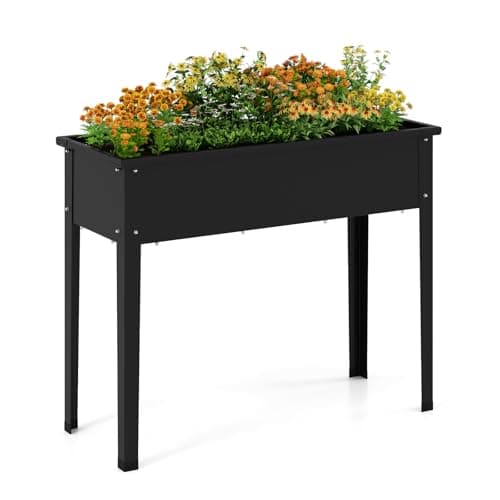 Image of TANGZON Raised Garden Bed with Metal Legs, Elevated Planter Box Stand with Drainage Hole, Outdoor Rectangular Gardening Container for Growing Herb Vegetable Flower (100 x 40 x 80 cm)