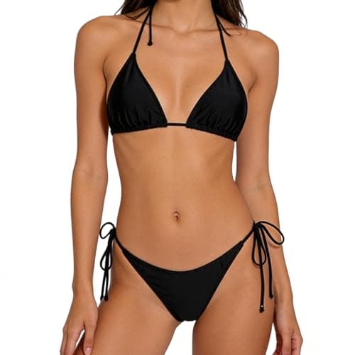 Image of ADUDVLO Women’s 2 Piece Bikini Set – Push Up Triangle Bikini Top & Cheeky Bottoms, Sexy Bikini Sets for Women, Black Swimwear for Beach & Pool (UK, Alpha, XL, Regular, Regular, Black)