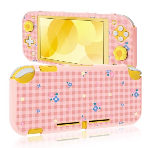 Image of DLseego Protective Case for Switch Lite,Flower Printing Hard PC Full Protection Shell Cover Anti Scratch Skin with 2PCS Thumb Grip Caps,Pink1