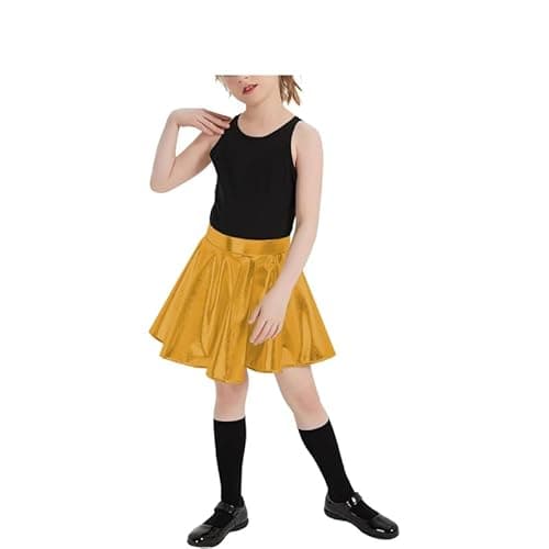 Image of R&N FASHIONS Girls Metallic Foil Skater Skirt with Built-in Shorts – High Waisted A-Line Mini Tutu – Sparkly Dance, Cheer, Ballet, Gymnastics & Performance Wear (11-12 Years, Gold)