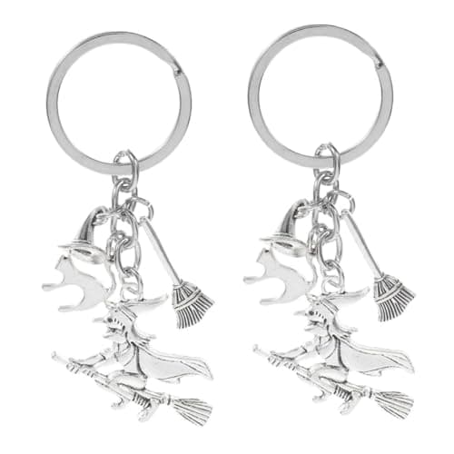 Image of TOPPERFUN 2pcs Halloween Witch Keychain Cute Charms Hat Broom for Backpacks Spooky Season Keychain Ornaments Charms