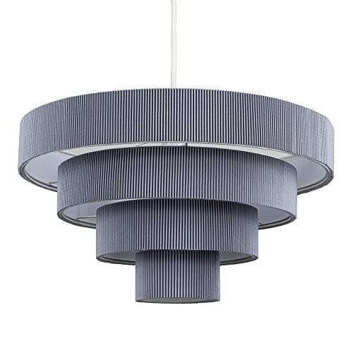 Image of MiniSun | Modern 4 Tier Grey Pleated Effect Ceiling Light Shade | Pendant Lights, Home Décor & Improvement Essential | Includes 10W LED Bulb [3000K Warm White] | 40cm Shade Width