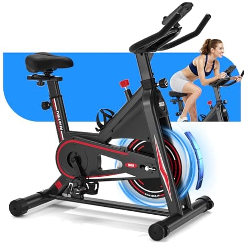 Image of DMASUN Indoor Exercise Bikes for Home Gym Use with LCD Display, Spin Bike with Tablet Holder & Comfortable Seat Cushion, Super Quiet Fitness Bike for Home Cardio Workout with Heart Rate Sensor