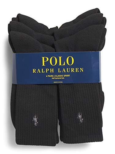 Image of POLO RALPH LAUREN Men's Classic Ribbed Crew Socks - 6 Pack (Black)