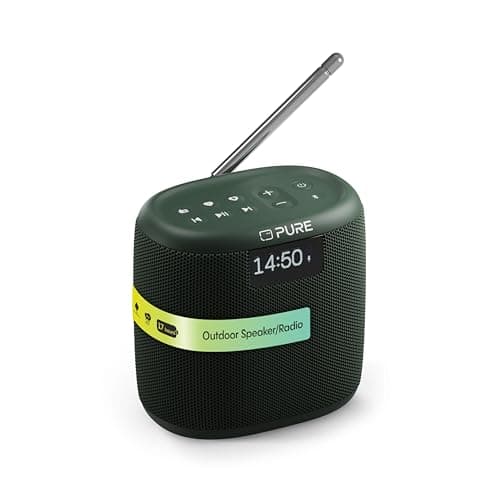Image of Pure Woodland Mini Outdoor Speaker with Bluetooth & DAB+/FM Radio (waterproof IP67, robust, portable, 17h battery, prerfect for garden & camping) Green