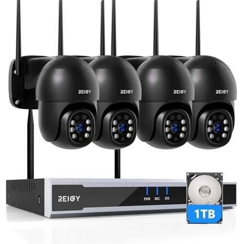Image of REIGY 8MP Wireless CCTV Camera System Outdoor Pre-installed 1TB Hard Drive, WIFI Security Cameras Set with 16CH NVR+4X 360° PT Cam Support 2-Way Audio,Remote View, Color Night Vision,Motion Tracking