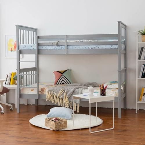 Image of Panana Bed Bunk Bed,3ft Wooden Bunk Beds With Ladder Twin Sleeper Kids Bunk Bed,Solid Pine Wood Frame Single Double Bed frame For Kids Children Home,Can Split to 2 Beds (Grey)